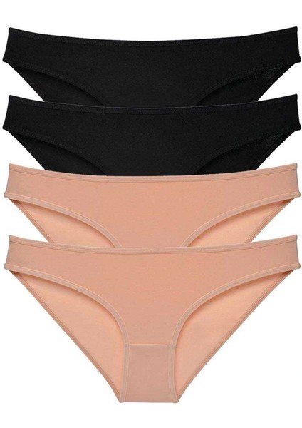 4 Adet Süper Eko Set Likralı Kadın Slip Külot Siyah Ten