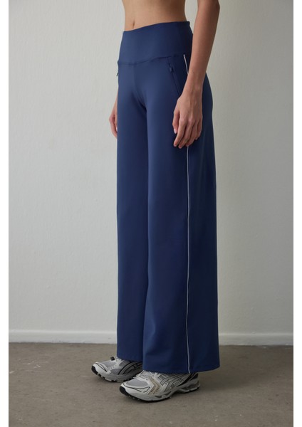 Indigo Termal Etkili Düz Paça Cepli Yüksek Bel Pantolon