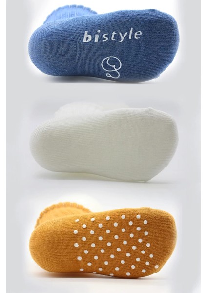 Basic Kaymaz Penye Soket Çorap 3'lü BS10107 Indigo Ekru Hardal modelleri