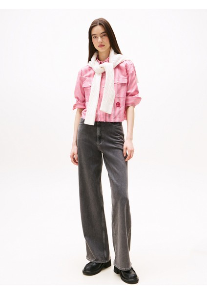 Standart Gömlek Yaka Çizgili Kırmızı Kadın Gömlek DW0DW21453XI5 fiyatları