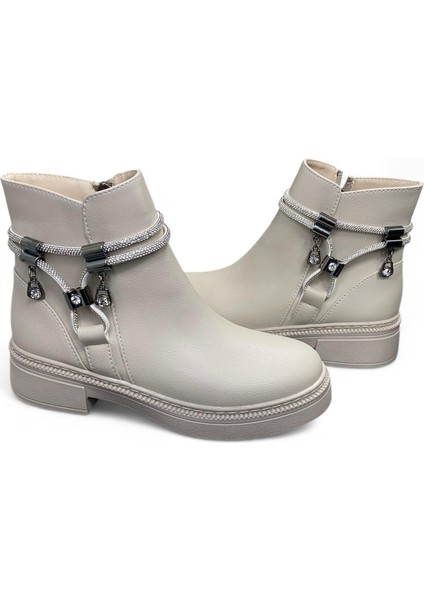 Kadın Taş Aksesuarlı Yandan Fermuarlı Bot