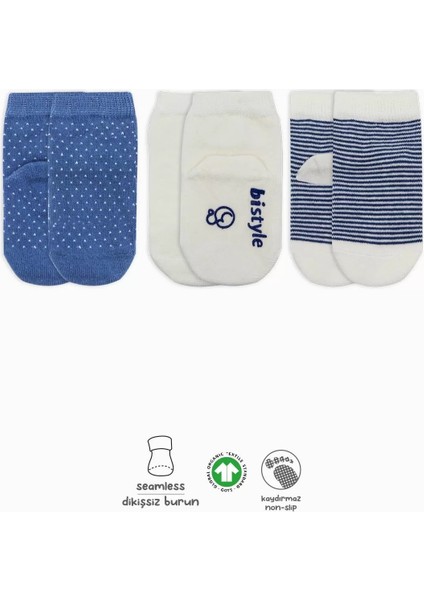 Puanlı Kaymaz Penye Soket Çorap 3'lü BS10108 Indigo