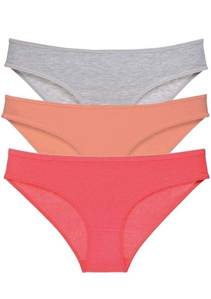 3 Adet Süper Eko Set Likralı Kadın Slip Külot Gri Pudra Fuşya