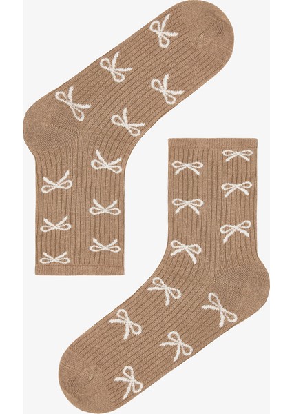 5 Çift Pamuklu Kurdele Desenli Soket Çorap