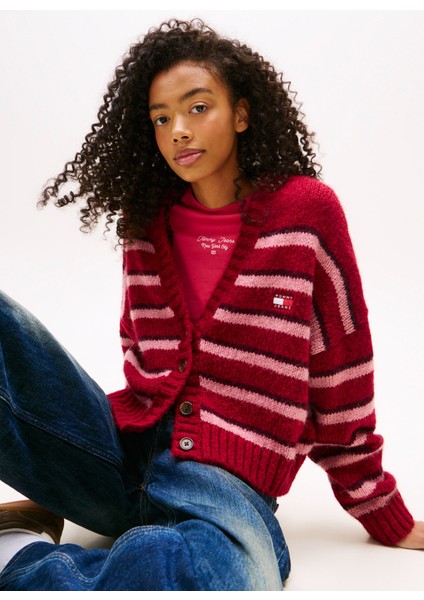 Standart Çizgili Kırmızı Kadın Kazak DW0DW21678XJP fırsatları