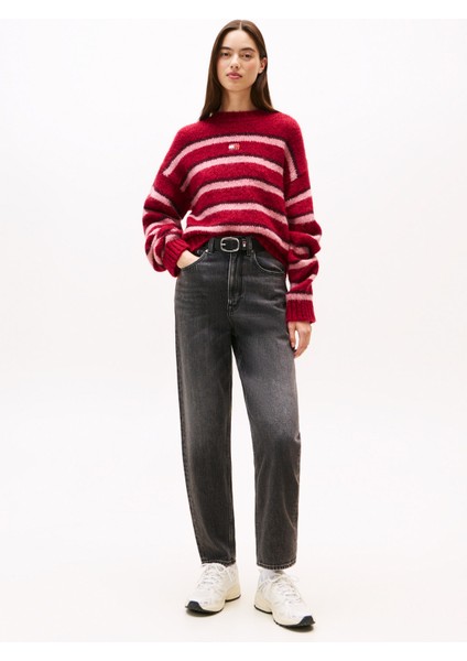 Yüksek Bel Düz Paça Tapered Fit Siyah Kadın Denim Pantolon DW0DW218121BZ