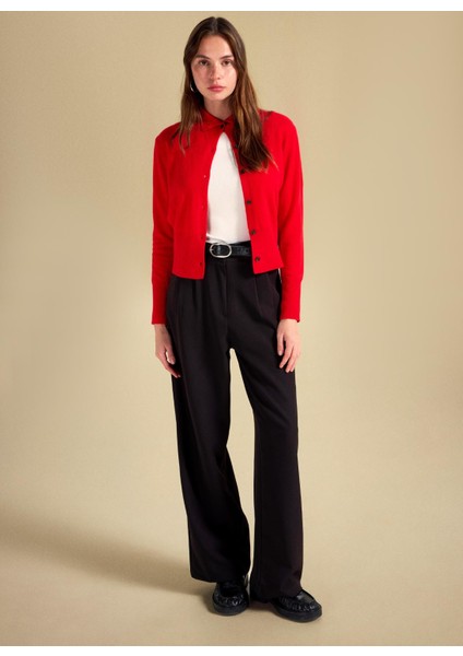 Standart Bel Relaxed Siyah Kadın Pantolon PBF5WL-PNT9524