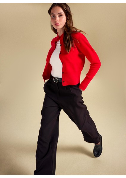 Standart Bel Relaxed Siyah Kadın Pantolon PBF5WL-PNT9524 modelleri