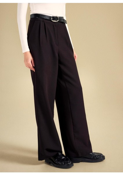 Standart Bel Relaxed Siyah Kadın Pantolon PBF5WL-PNT9524