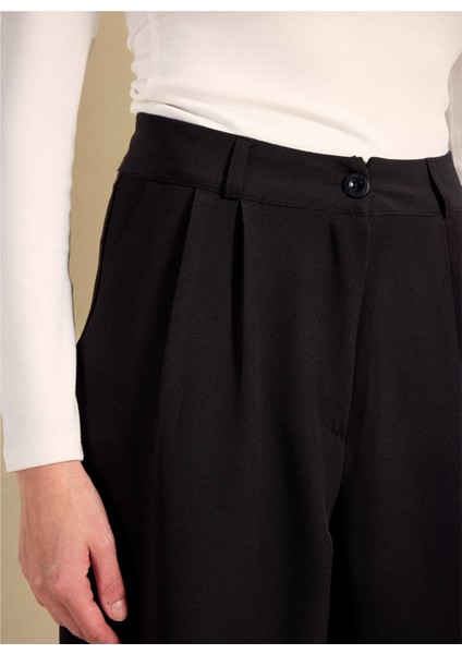 Standart Bel Relaxed Siyah Kadın Pantolon PBF5WL-PNT9524