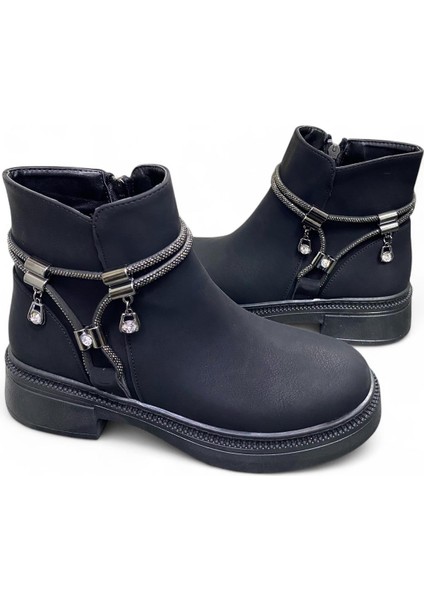 Kadın Taş Aksesuarlı Yandan Fermuarlı Bot