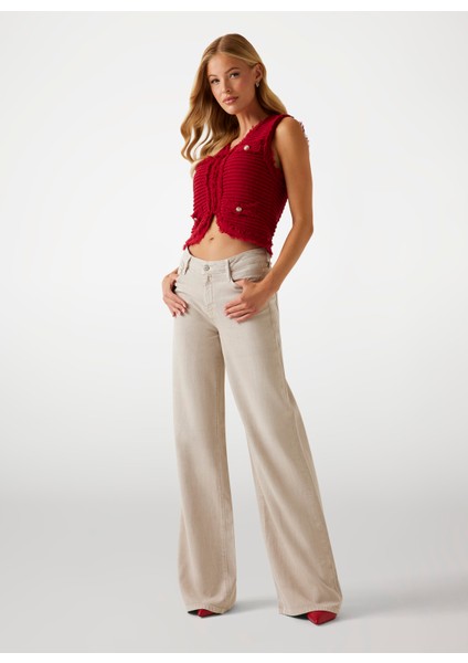 Yüksek Bel Rahat Krem Kadın Pantolon Sexy Palazzo Kadın Palazzo Fit Pant