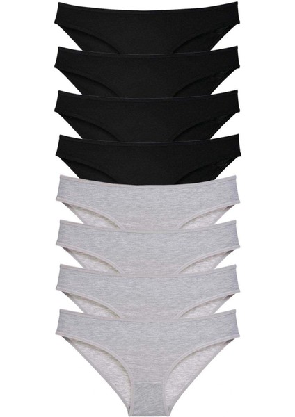 8 Adet Süper Eko Set Likralı Kadın Slip Külot Siyah Gri