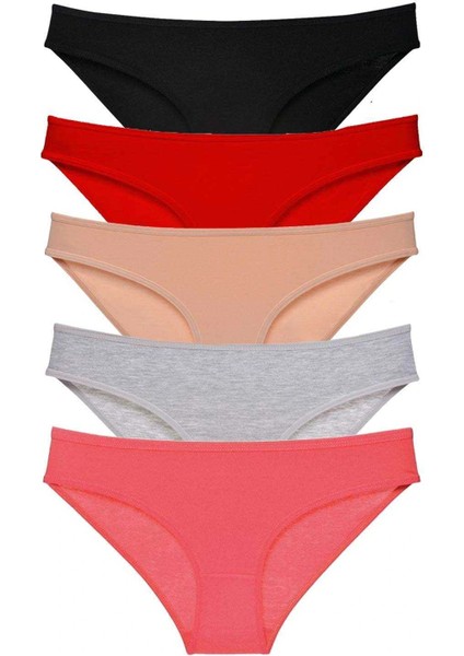 5 Adet Süper Eko Set Likralı Kadın Slip Külot Siyah Kırmızı Ten Gri Fuşya