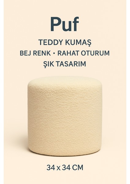 Home Class Yumuşak Teddy Peluş Kumaş Silindir Bench Puf Makyaj Masası Pufu Tabure