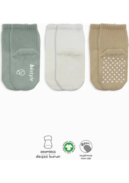Basic Kaymaz Penye Soket Çorap 3'lü BS10107 Nil Ekru Bej