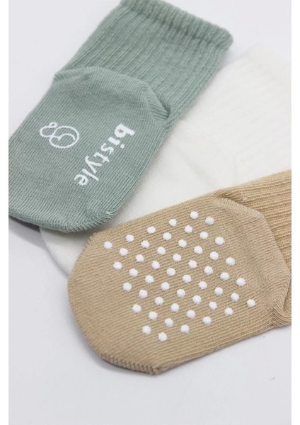 Basic Kaymaz Penye Soket Çorap 3'lü BS10107 Nil Ekru Bej modelleri