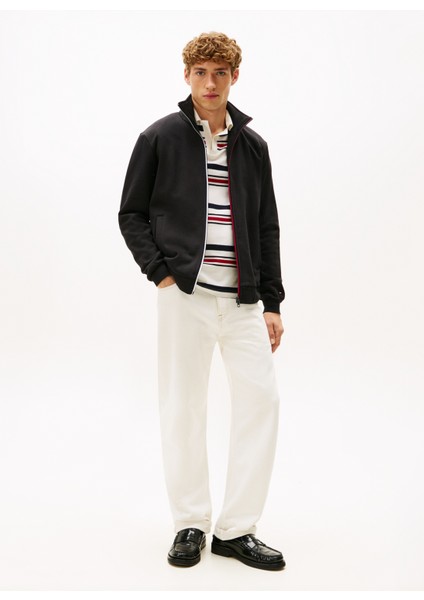 Dik Yaka Siyah Erkek Sweatshırt MW0MW40481BDS_GLOBAL Strıpe Zıp Thr