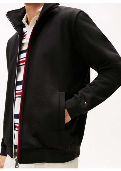 Dik Yaka Siyah Erkek Sweatshırt MW0MW40481BDS_GLOBAL Strıpe Zıp Thr modelleri