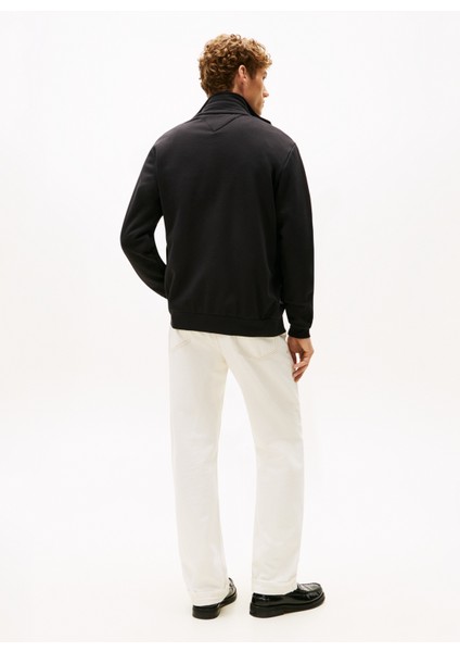 Dik Yaka Siyah Erkek Sweatshırt MW0MW40481BDS_GLOBAL Strıpe Zıp Thr fırsatları