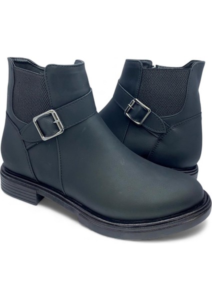Kadın Siyah Chelsea Lastikli Yandan Fermuarlı Bot