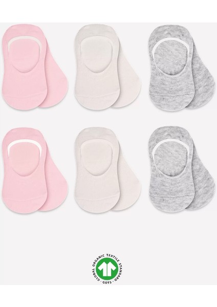 6'lı Silikonlu Babet Penye Çorap BS30101B Pembe Ekru Gri