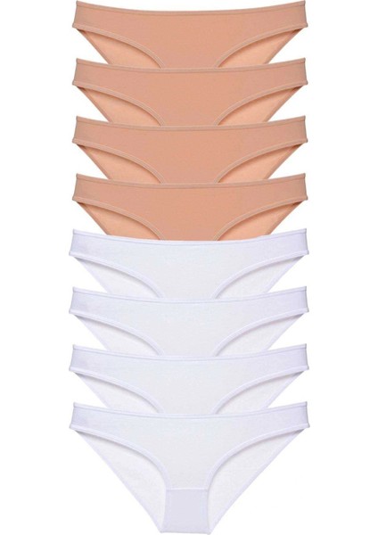 8 Adet Süper Eko Set Likralı Kadın Slip Külot Ten Beyaz