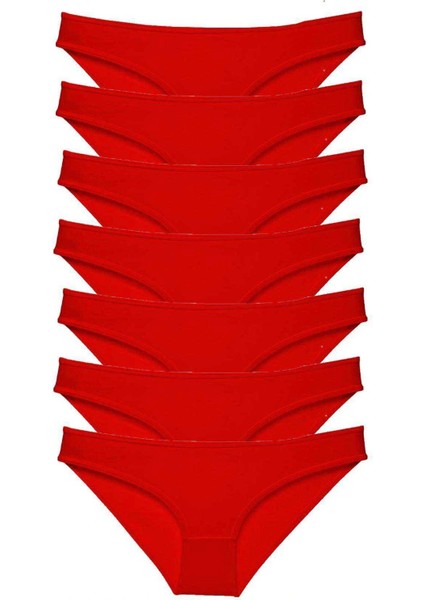 7 Adet Süper Eko Set Likralı Kadın Slip Külot Kırmızı
