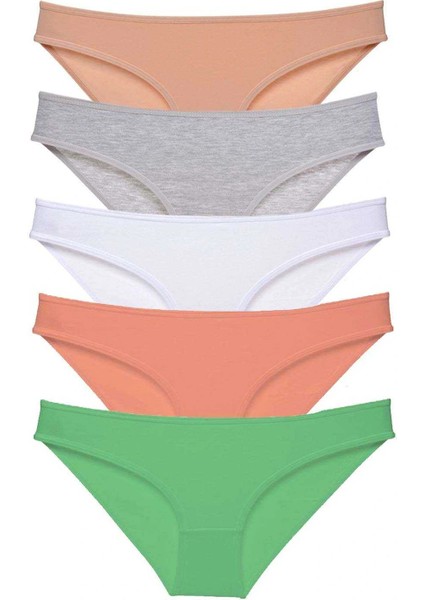 5 Adet Süper Eko Set Likralı Kadın Slip Külot Ten Gri Beyaz Pudra Yeşil