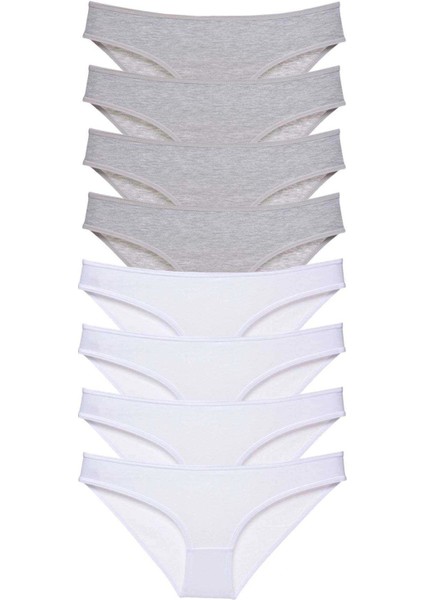 8 Adet Süper Eko Set Likralı Kadın Slip Külot Gri Beyaz