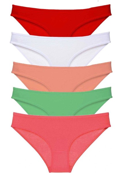 5 Adet Süper Eko Set Likralı Kadın Slip Külot Kırmızı Beyaz Pudra Yeşil Fuşya