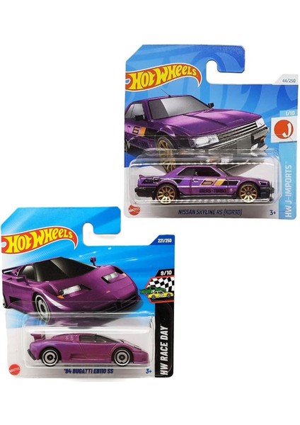 2 Araç Set - Hot Wheels '94 Bugatti EB110 Ss & Hot Wheels Nissan Skyline Rs KDR30 (1/64) Mor