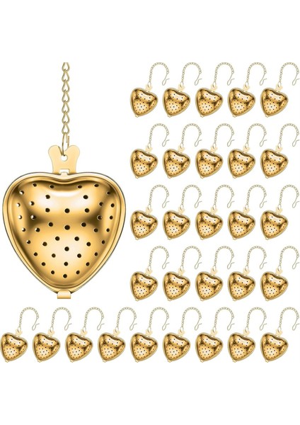 30 Pcs Çay Süzgeç Paslanmaz Çelik Çay Aralığı Difüzör Kalp Şekli Uzatılmış Zincir Kancalı Çay Filtreleri (Yurt Dışından)