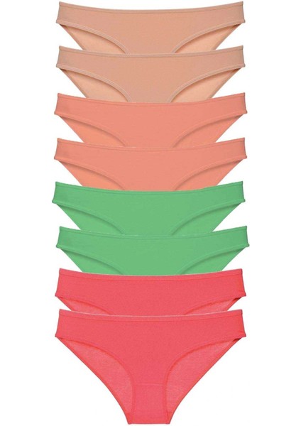 8 Adet Süper Eko Set Likralı Kadın Slip Külot Ten Pudra Yeşil Fuşya