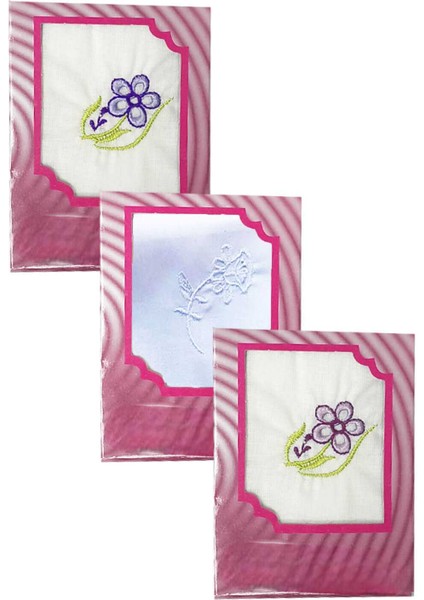 3’lü Özel Paket Premium Kadın Işlemeli Mendil Seti &AMP;#37;100 Pamuk 28X28 cm