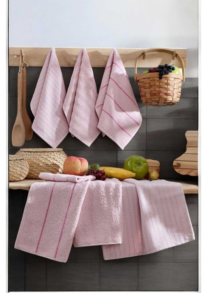 6 Lı Luna Naturel Mutfak Havlu Seti &AMP;#37;100 Pamuklu 30X50 cm Pudra