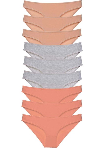 9 Adet Süper Eko Set Likralı Kadın Slip Külot Ten Gri Pudra