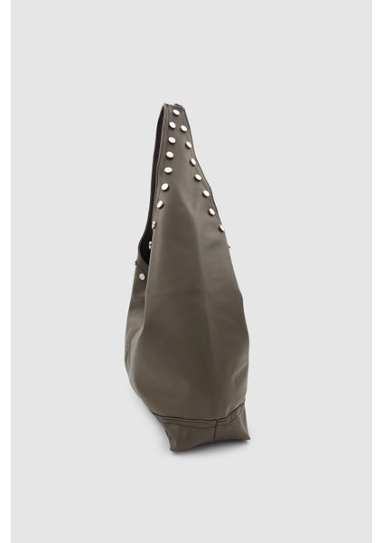 Stula Büyük Hacimli Mıknatıslı Zımba Detaylı Hobo Omuz Çantası Haki fırsatları