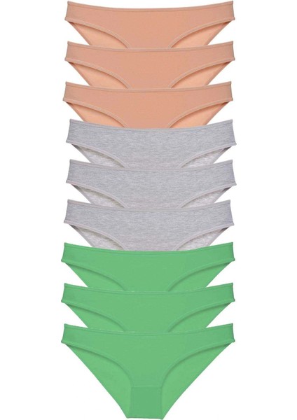 9 Adet Süper Eko Set Likralı Kadın Slip Külot Ten Gri Yeşil