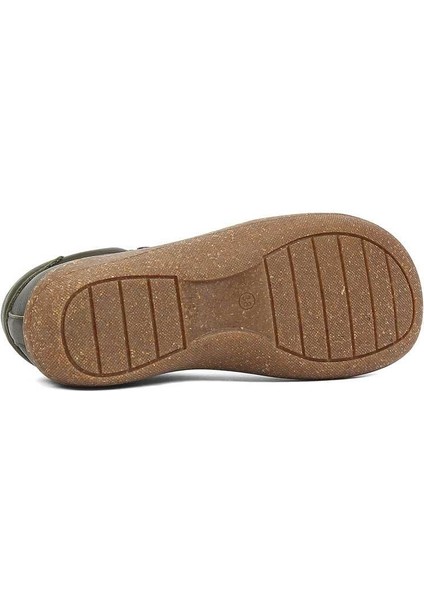 Kadın Haki Bağcıklı Fermuarlı Deri Ayakkabı indirimleri