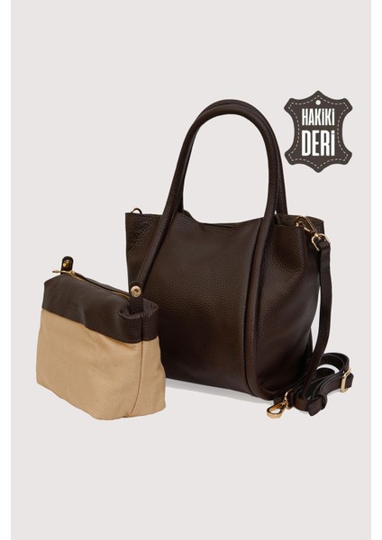 Hakiki Deri Kadın Organizerlı El Çantası Kahverengi SMR9206-2 modelleri