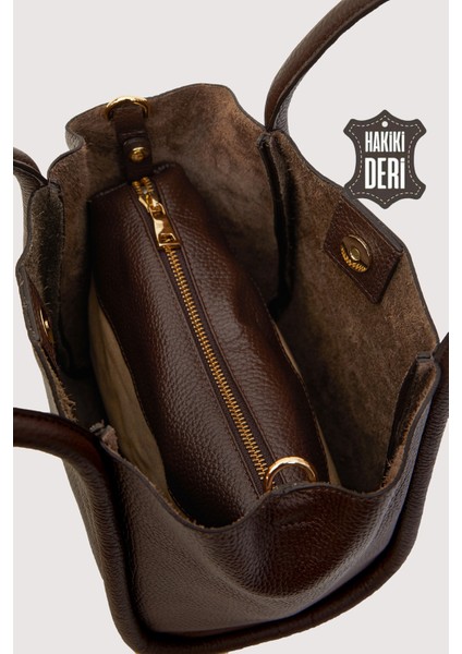 Hakiki Deri Kadın Organizerlı El Çantası Kahverengi SMR9206-2 indirimleri