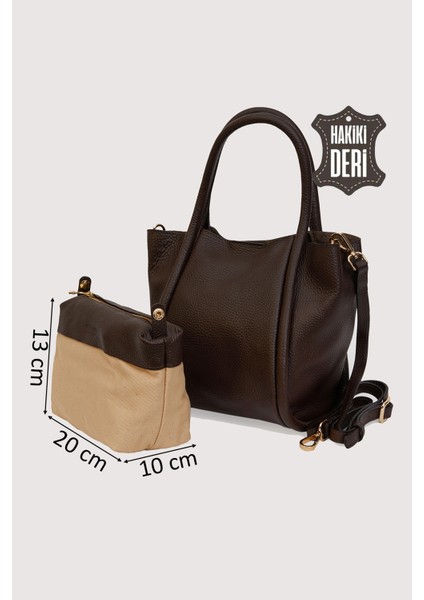 Hakiki Deri Kadın Organizerlı El Çantası Kahverengi SMR9206-2