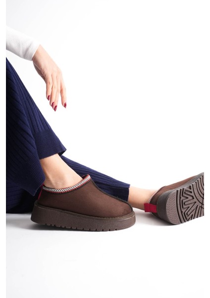 Elsa Kadın Acı Kahve Kışlık Kürklü Terlik