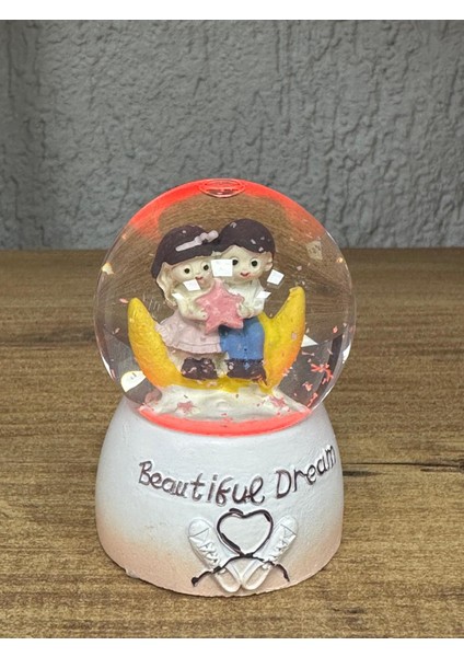 Sevimli Çiftler Hilal ve Yıldız Temalı Küçük Boy Işıklı Kar Küresi Dekoratif Hediyelik Eşya fiyatları