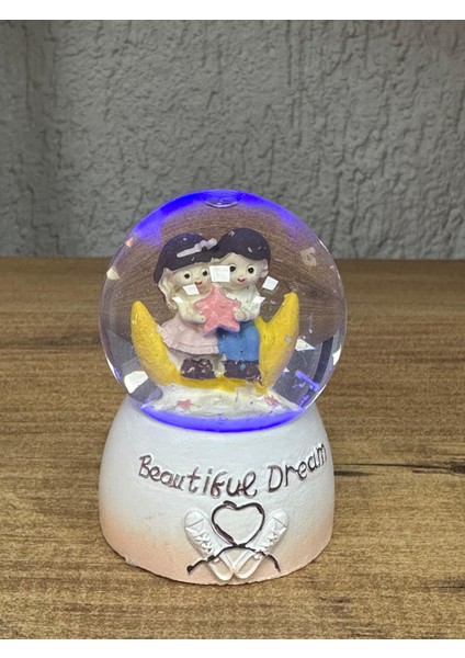 Sevimli Çiftler Hilal ve Yıldız Temalı Küçük Boy Işıklı Kar Küresi Dekoratif Hediyelik Eşya modelleri