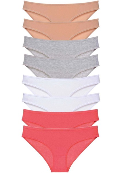 8 Adet Süper Eko Set Likralı Kadın Slip Külot Ten Gri Beyaz Fuşya