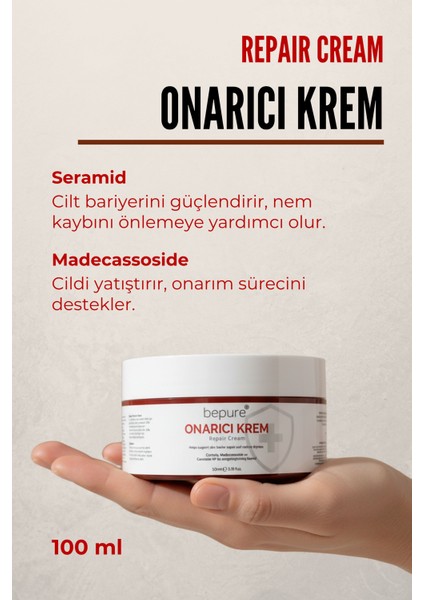 Hasar Görmüş Cilt Bariyer Onarıcı, Seramid, Madecassoside Destekli, Yoğun Onarıcı Krem 100 ml