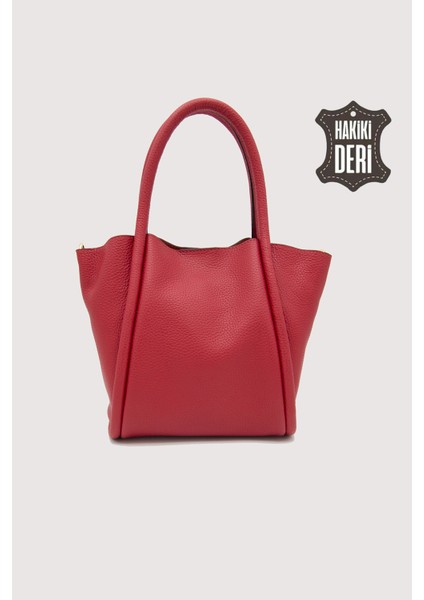 Hakiki Deri Kadın Organizerlı El Çantası Kırmızı SMR9206