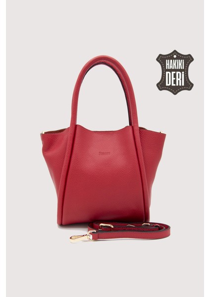 Hakiki Deri Kadın Organizerlı El Çantası Kırmızı SMR9206 modelleri